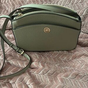 Anne Klein Green Crossbody Bag with Silver Hardware